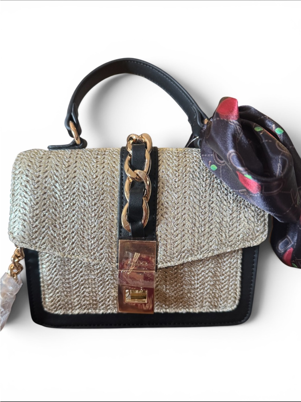 Aldo Crossbody Satchel Bag Red , Blue & Gold  Detachable Strap Small Purse